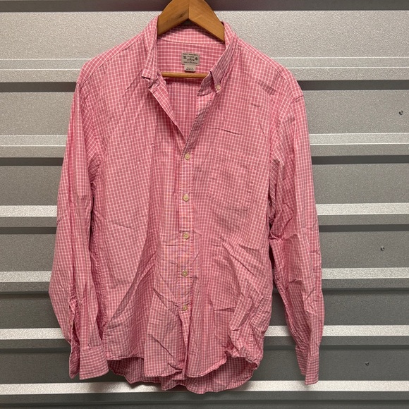 J Crew Men's Pink Checkered Shirt Gingham Size XL Preppy Office Teacher Academia - Picture 2 of 8